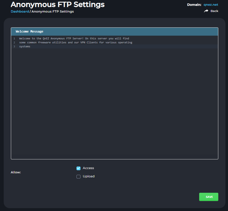 Anonymous FTP Settings - Capri Skin